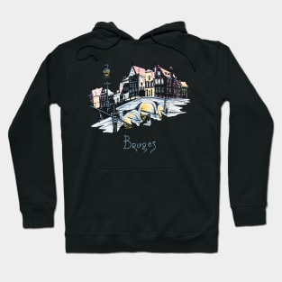 Scenic city view of Bruges canal with beautiful houses Hoodie